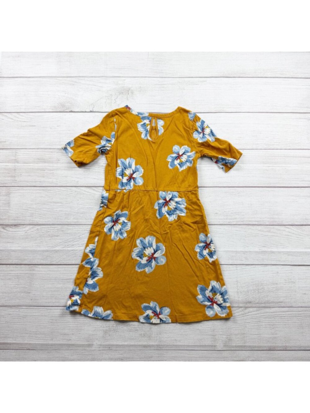 Old Navy Girls Floral Mustard Yellow Dress Blue Flowers Small 6-7 - Picture 3 of 3